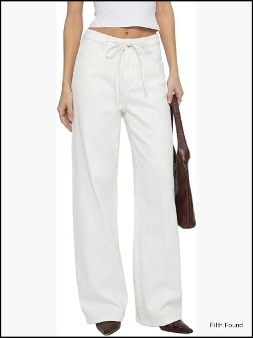 Mid Rise Wide Leg Jeans with Drawstring Button Down